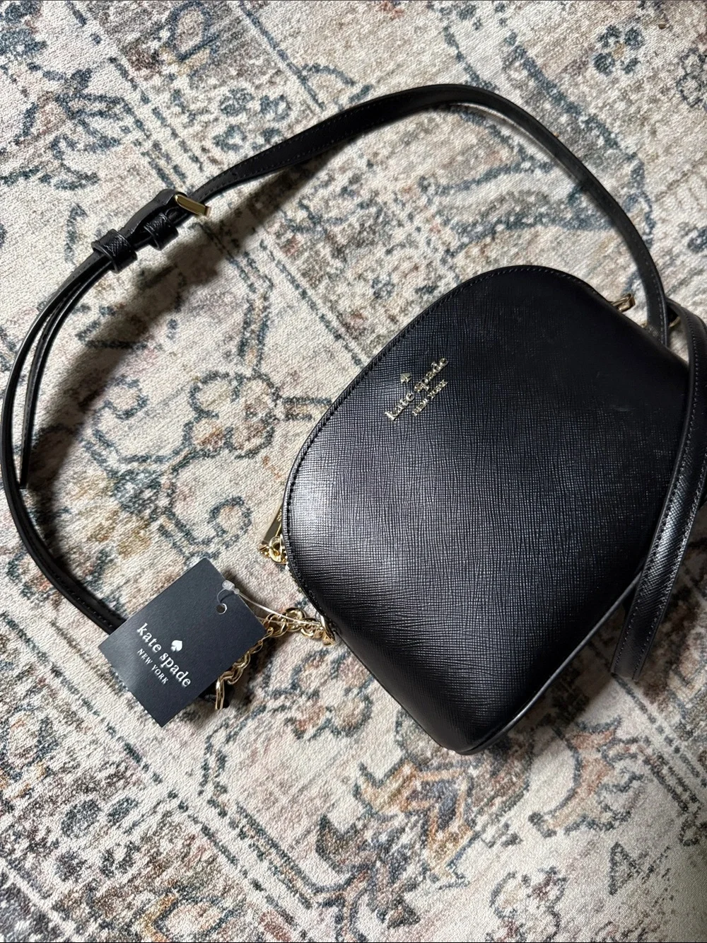 kate spade Black Leather Dome Crossbody with Gold Hardware